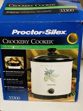 Proctor Silex Vintage Crockery Cooker Watcher 3 Qt Slow Cooker/Glass Lid 33300